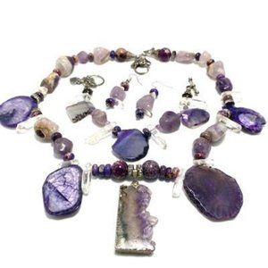 Handmade Jewelry Set by Surdigirl - Fluorite Crystal, Dyed Agate